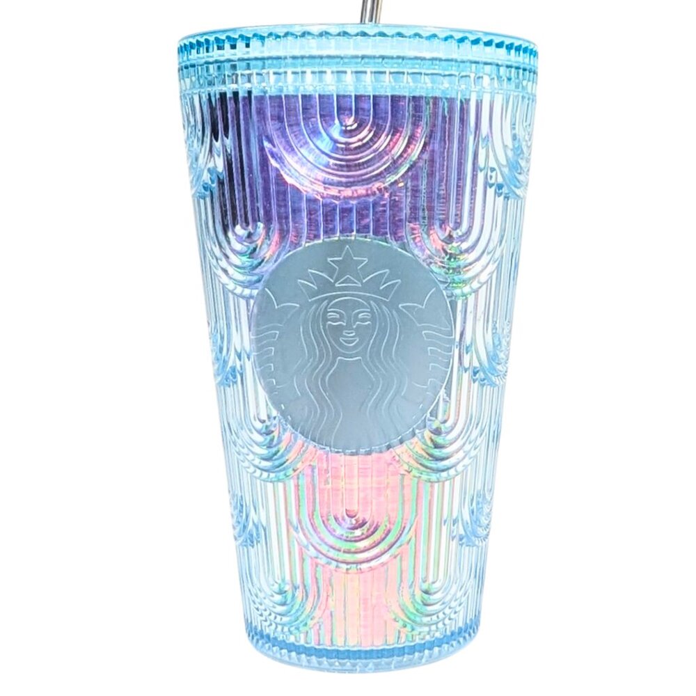 Starbucks Iridescent Grande 16 oz Blue Mermaid Scale Cold Beverage Tumbler